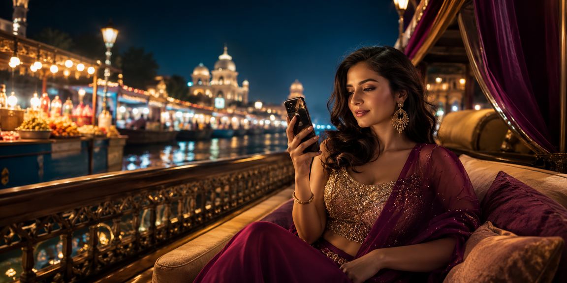 Lucknow cricket fan checking live IPL scores on mobile at night market